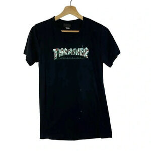 Thrasher Black Rose Floral Graphic Short Sleeve T-Shirt S